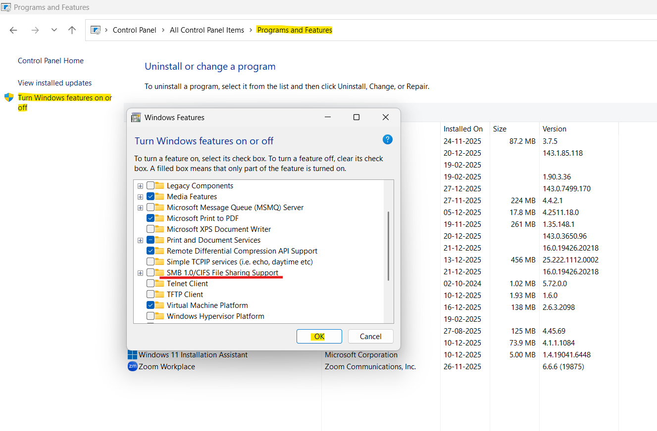 Disable SMB1 in Windows 11