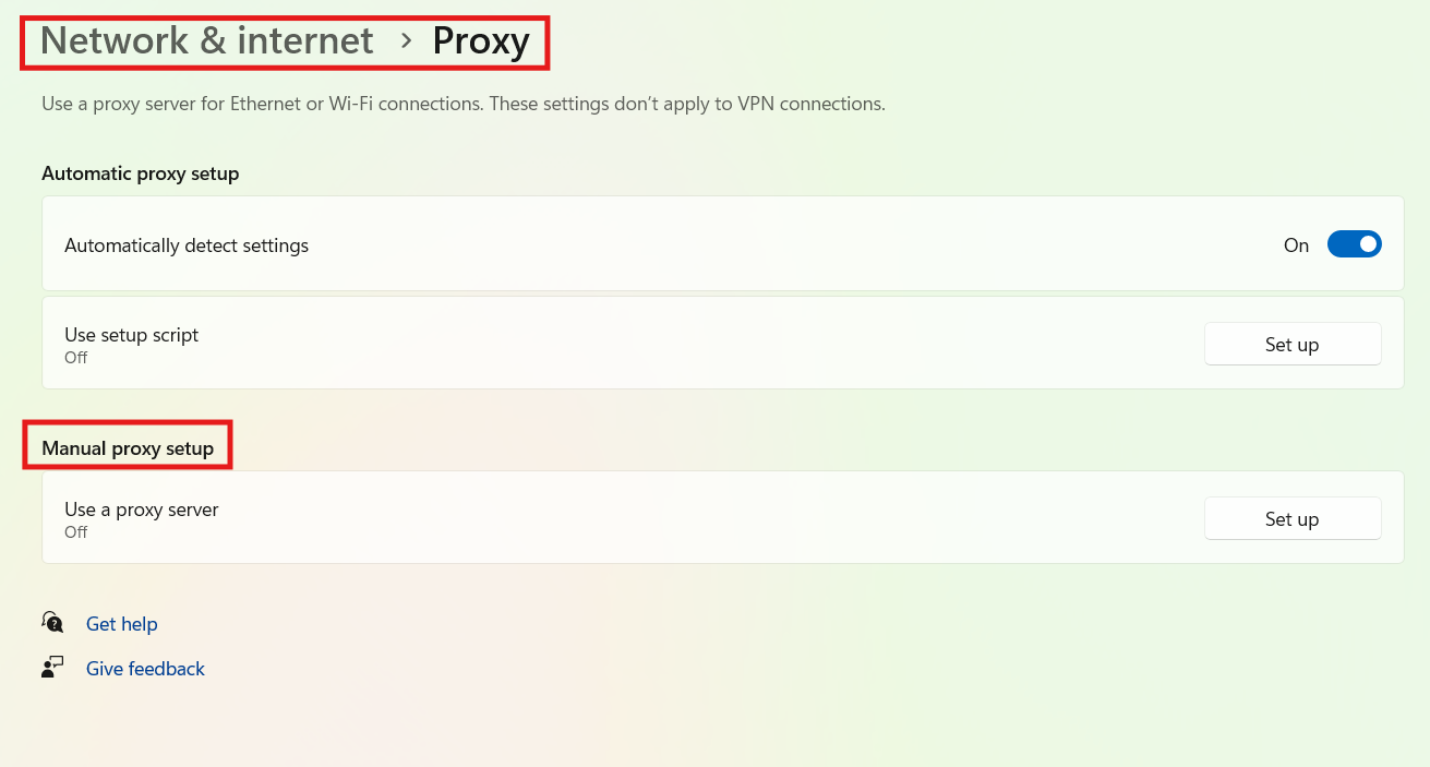 Proxy settings