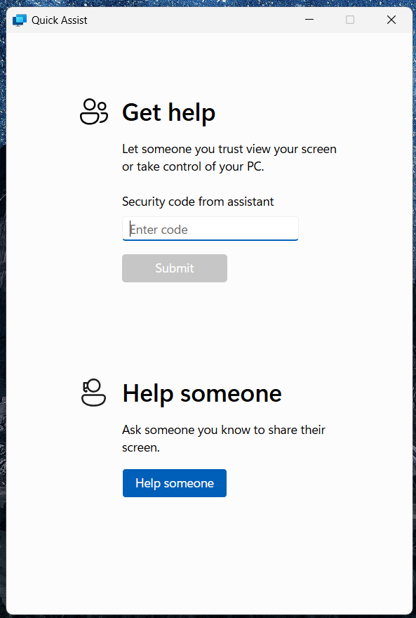 Quick assist: Get Help in Windows 11