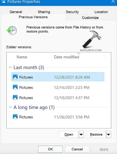 Opening previous versions