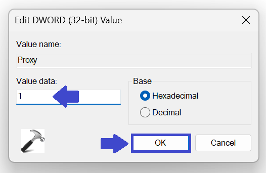 Prevent change of Proxy Settings using Registry Editor and set the value
