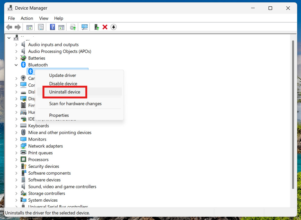 Reinstall Bluetooth Drivers: Bluetooth problems in Windows 11
