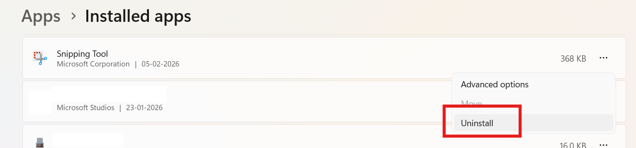 Reinstall snipping tool