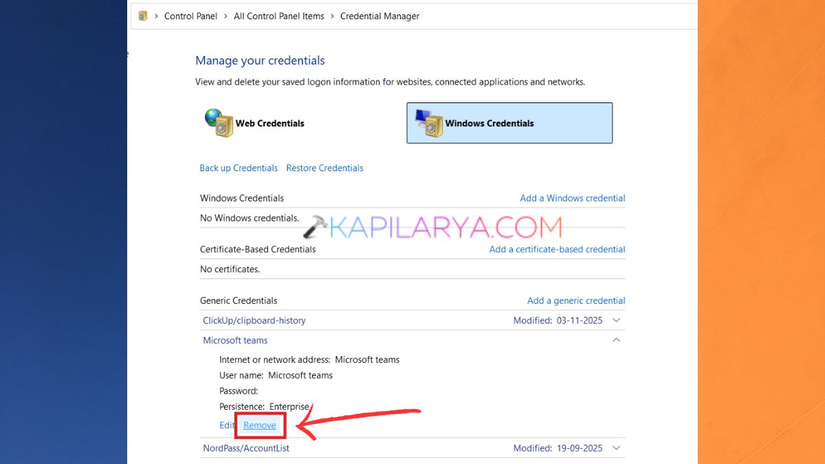 Remove Windows Credentials