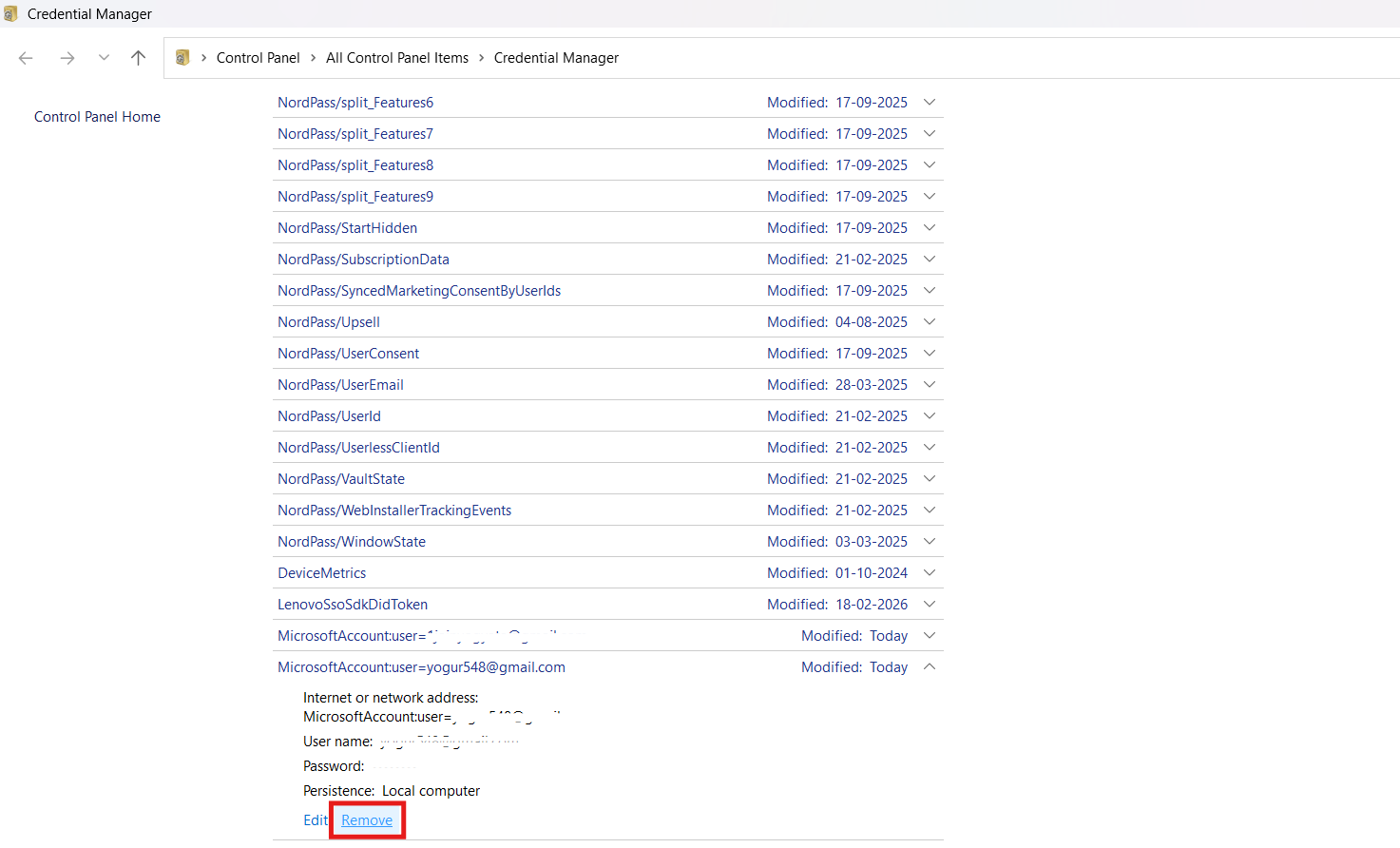Remove Conflicting Credentials