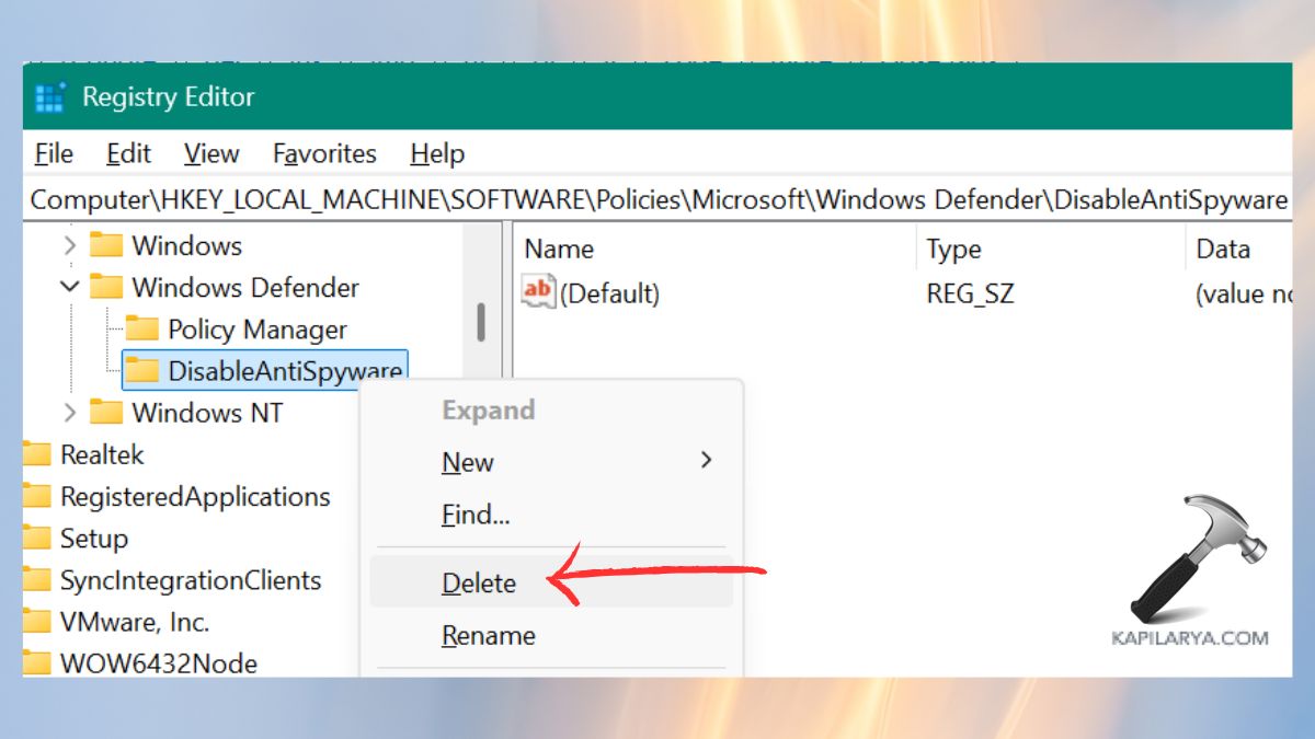 Remove the DisableAntiSpyware Registry Entry Fix Tamper Protection - This setting is managed by your administrator