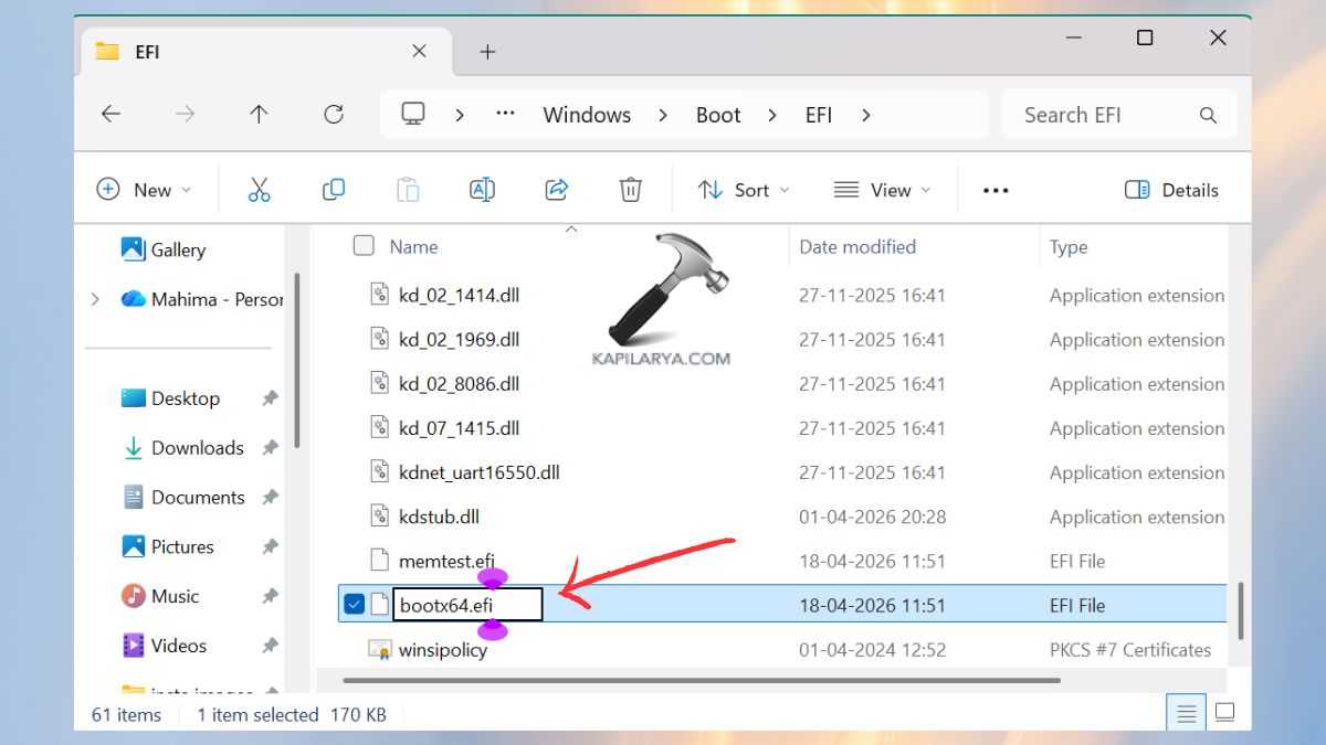 Rename the EFI SecureBootRecovery file to bootx64 Fix Secure Boot Violation, Invalid signature detected