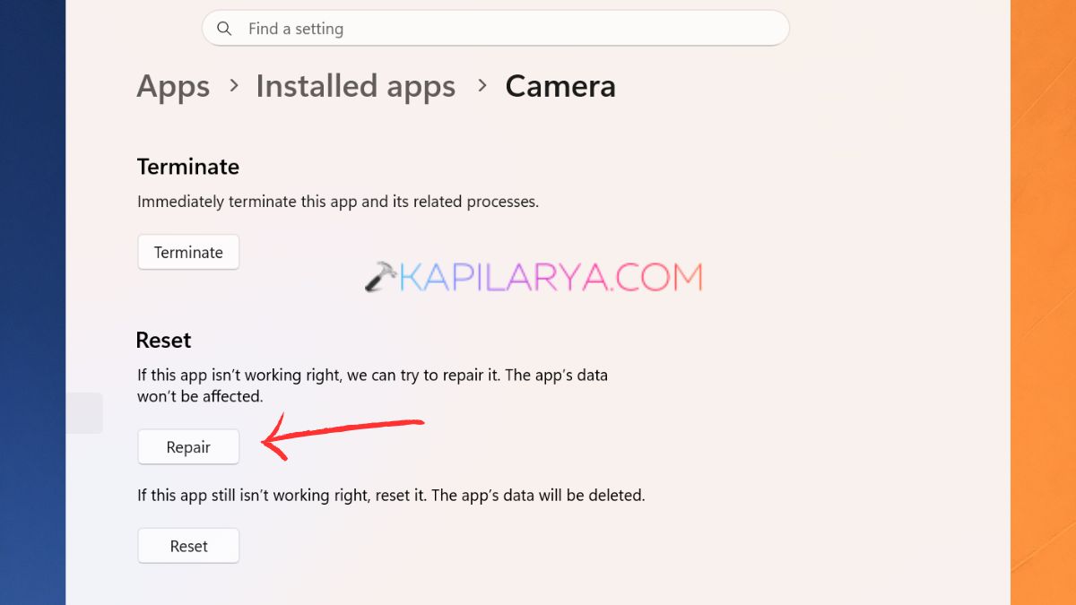 Repair Camera app