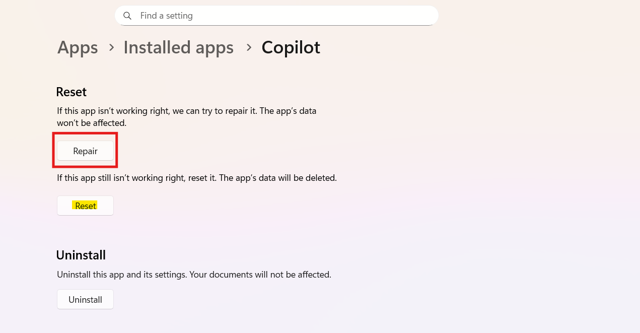 Repair Copilot: Copilot shows blank screen in Windows 11