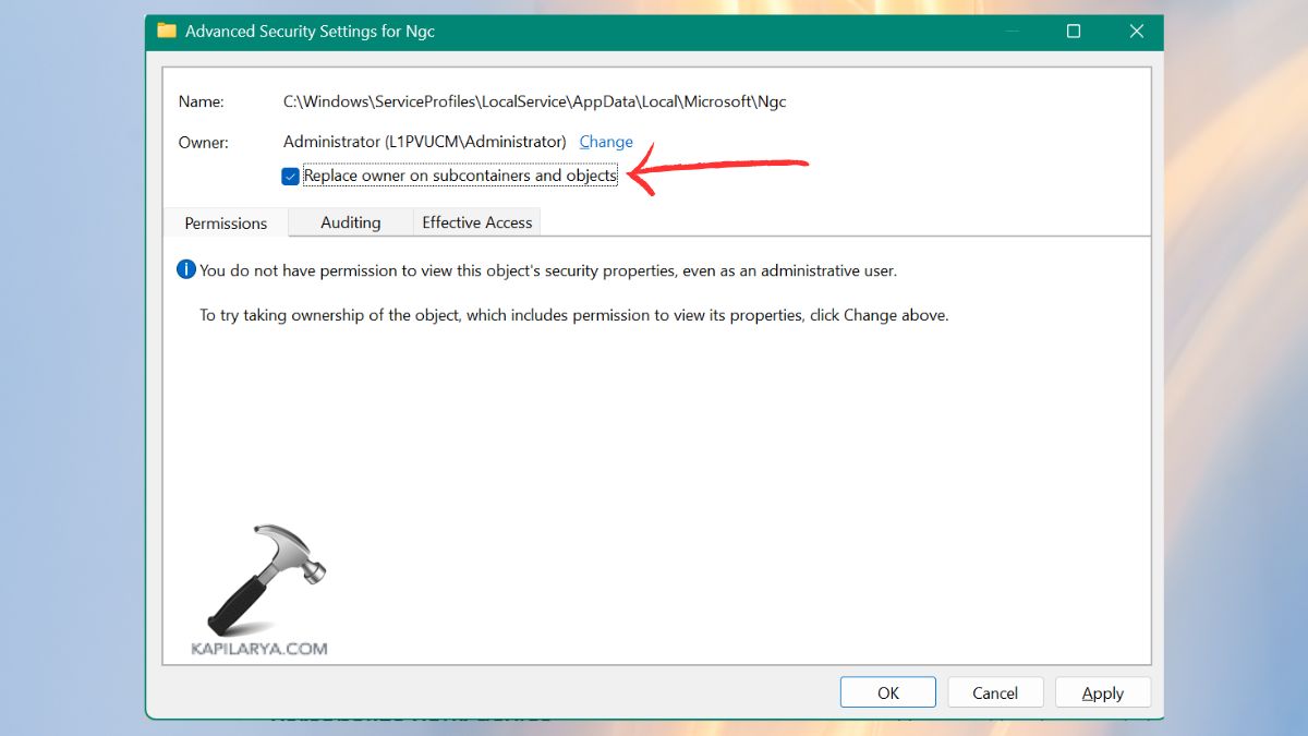 Replace owner on subcontainers and objects