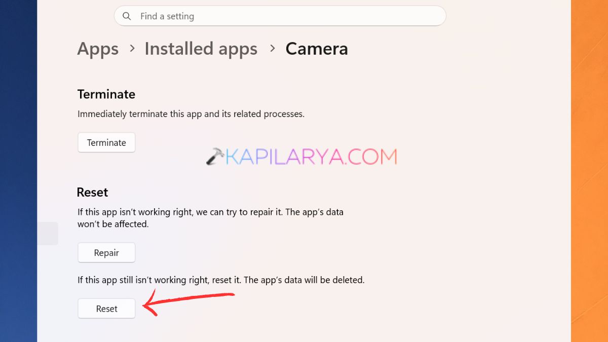 Reset Camera app