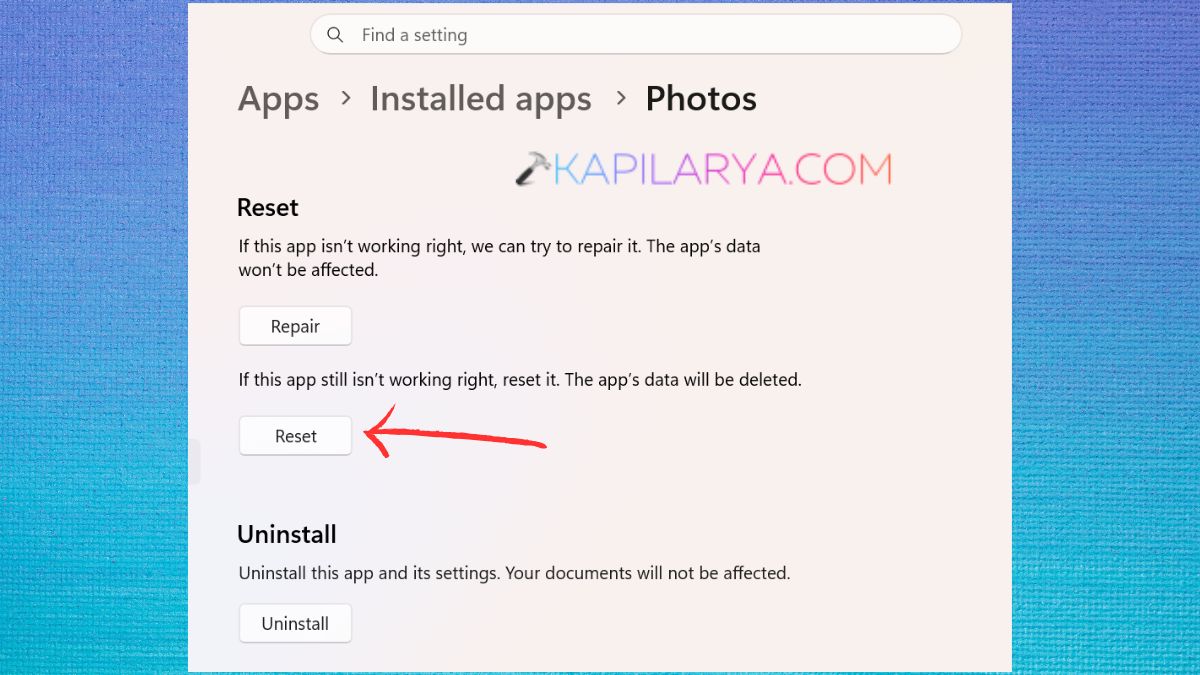 Reset MS Photos