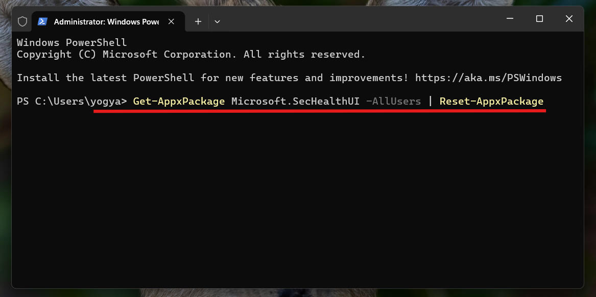 Reset Windows Security App: SecurityHealthSystray.exe bad image