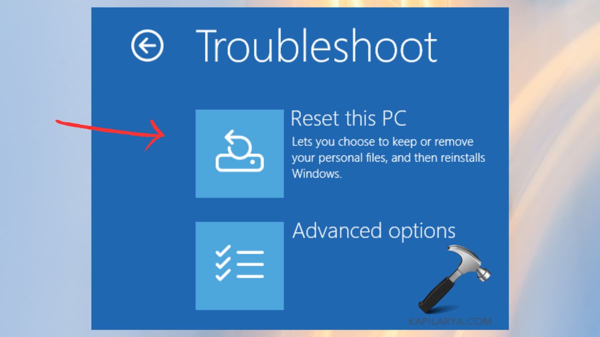 Reset this PC in troubleshoot in windows recovery mode windows 11