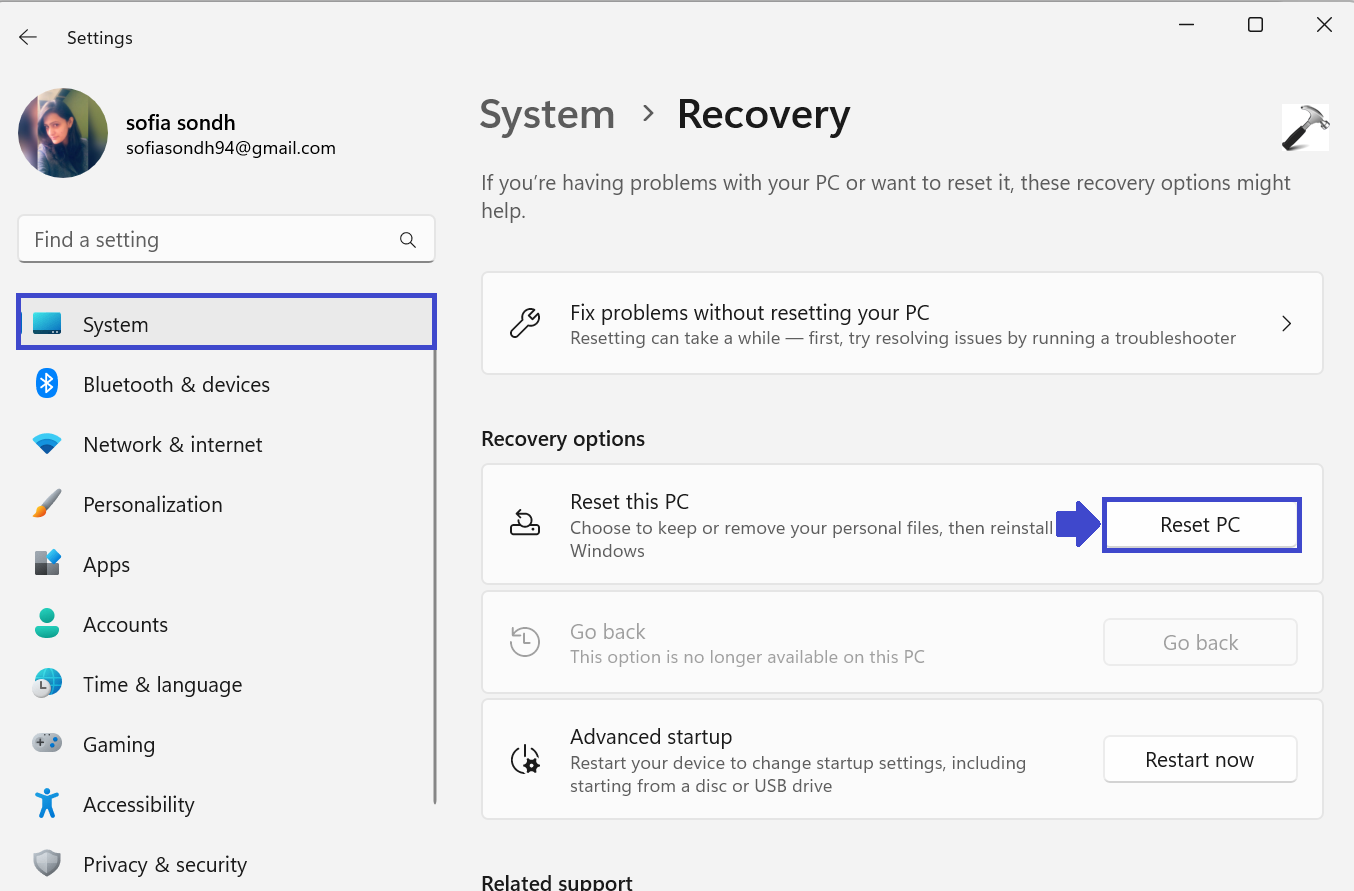 Reset your PC 2