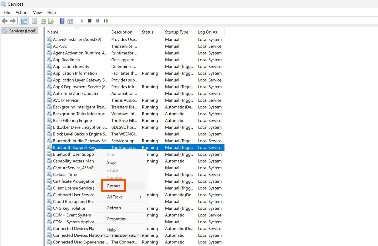 Restart Bluetooth Services