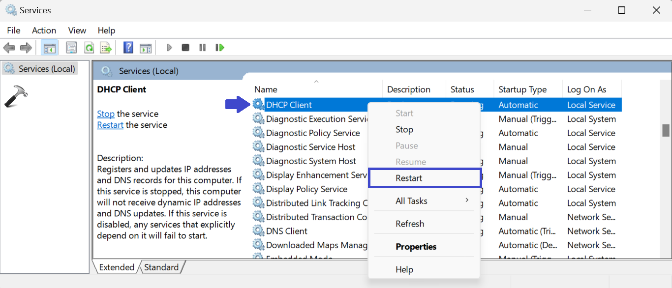 Re-enable the Network Adapter and DHCP Service 2