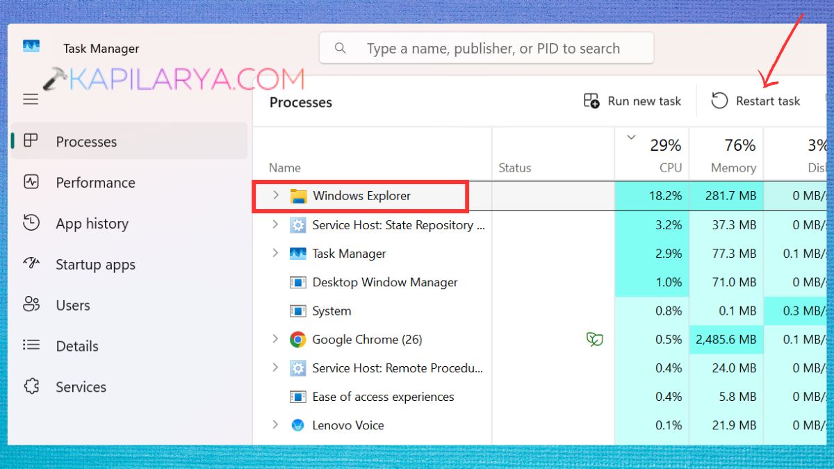 Restart Windows Explorer