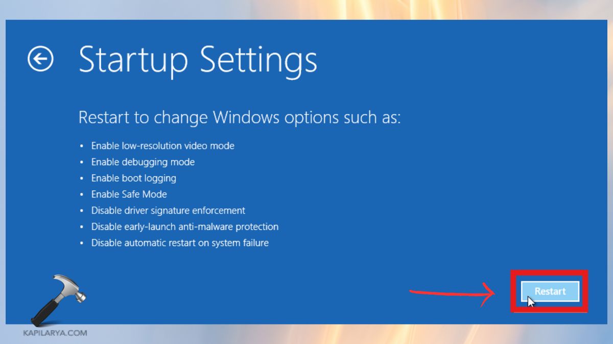 Restart in startup setting