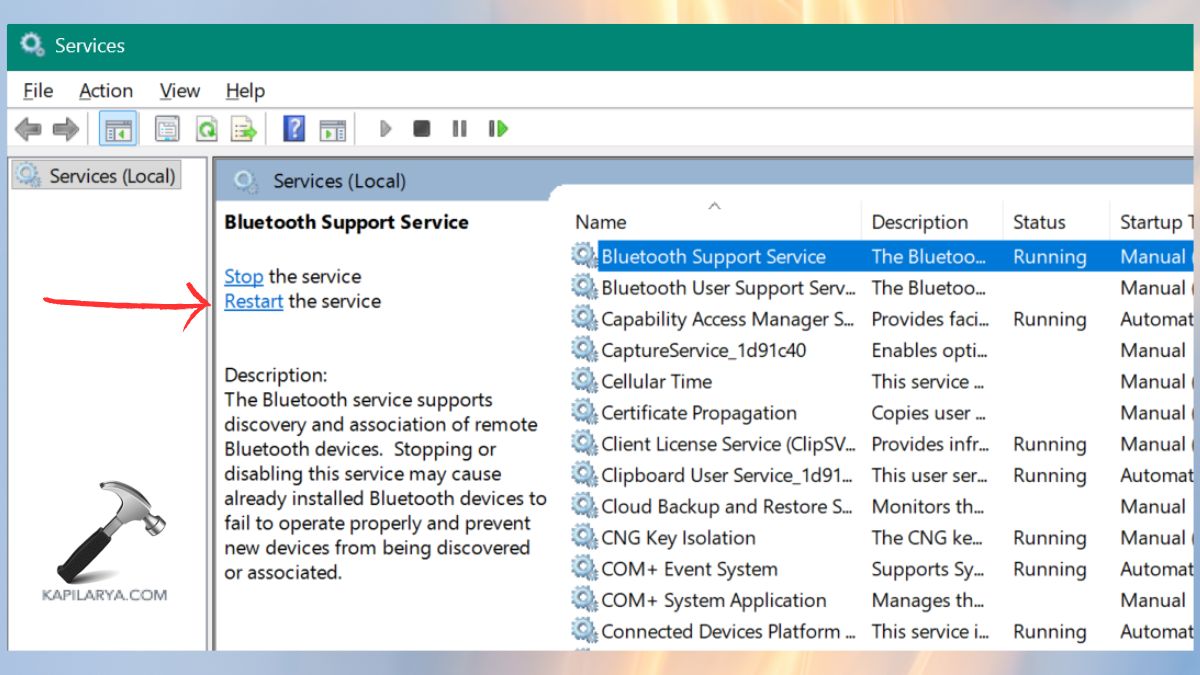 Restart the Bluetooth Support Service