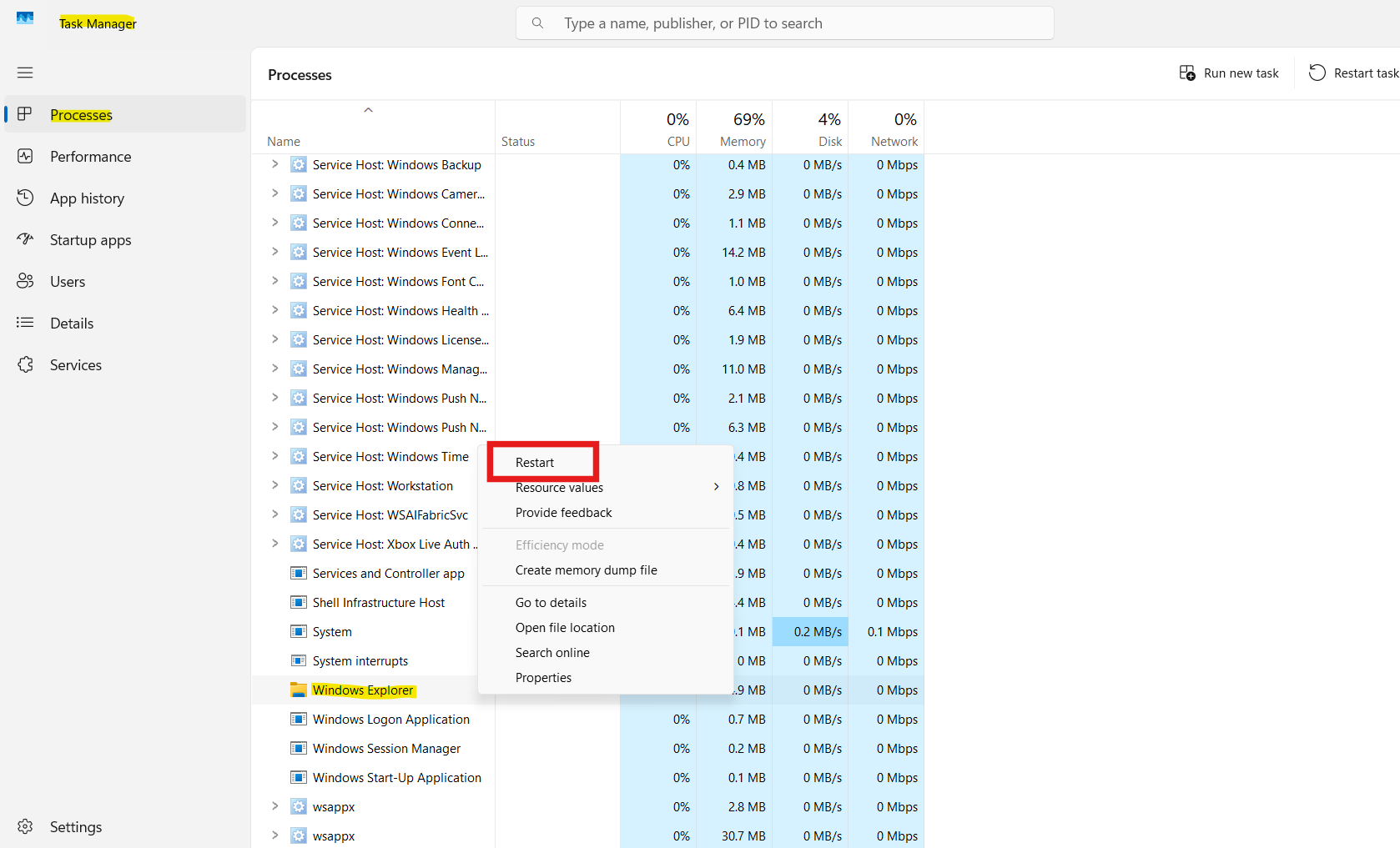 Restart windows explorer: taskbar unresponsive in Windows 11