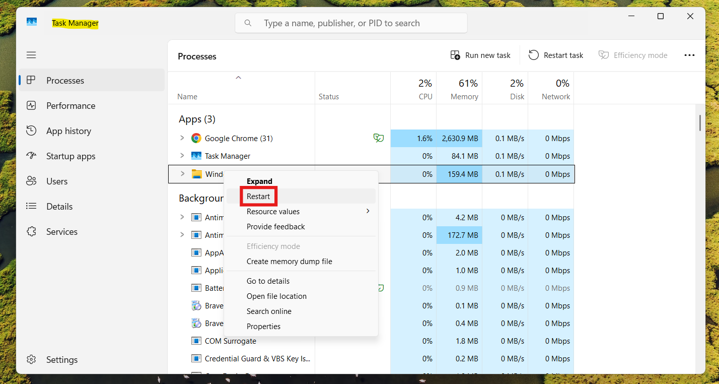 Restart Windows Explorer: can't eject USB drive