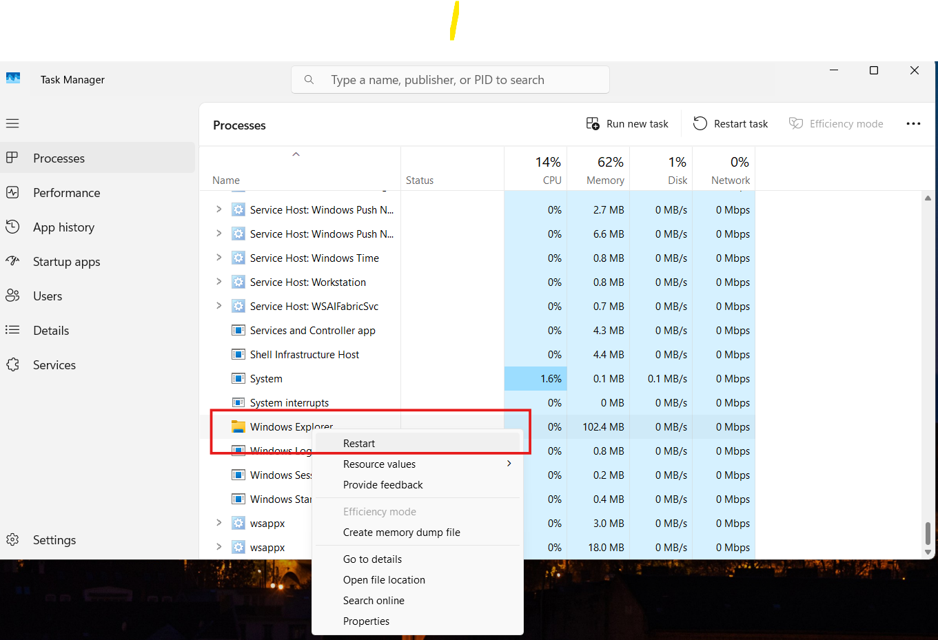 Restart Windows Explorer: Thumbnails not showing in Windows 11