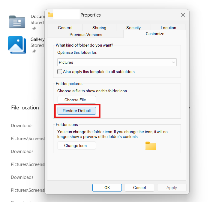 Restore Folder Defaults