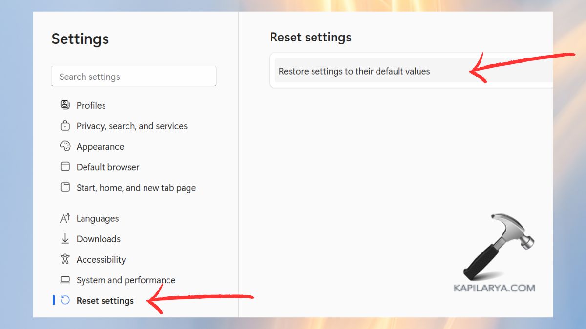 Restore settings to the default value