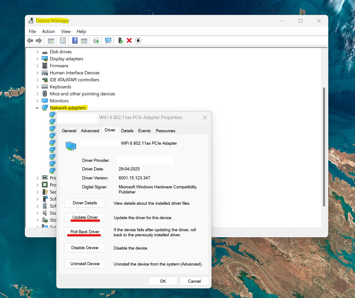Roll back driver: Netwsw00.sys BSOD on Windows 11