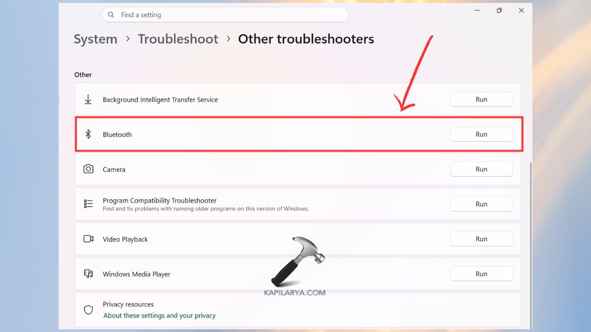 Run Bluetooth Troubleshooter in Windows 11