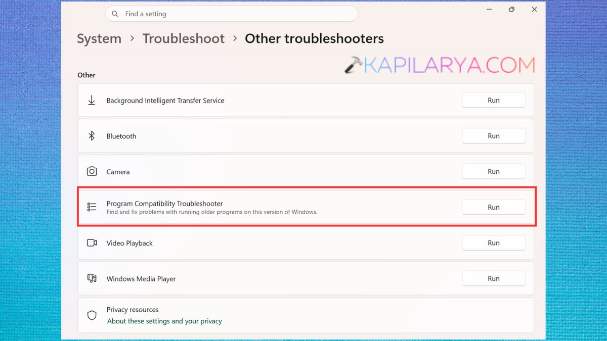 Run Program Compatibility Troubleshooter