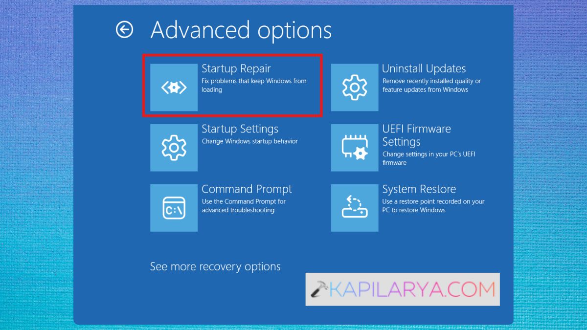 Run Startup Repair from Advanced options
