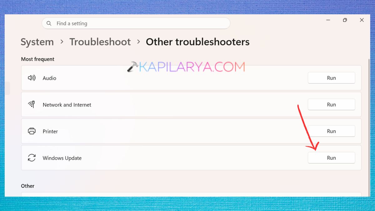Run Windows update troubleshooter Fix Windows Update error code 0x800704c7