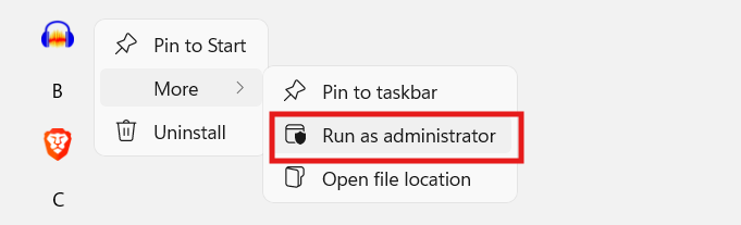 Run app as administrator: ShellExecuteEx failed error