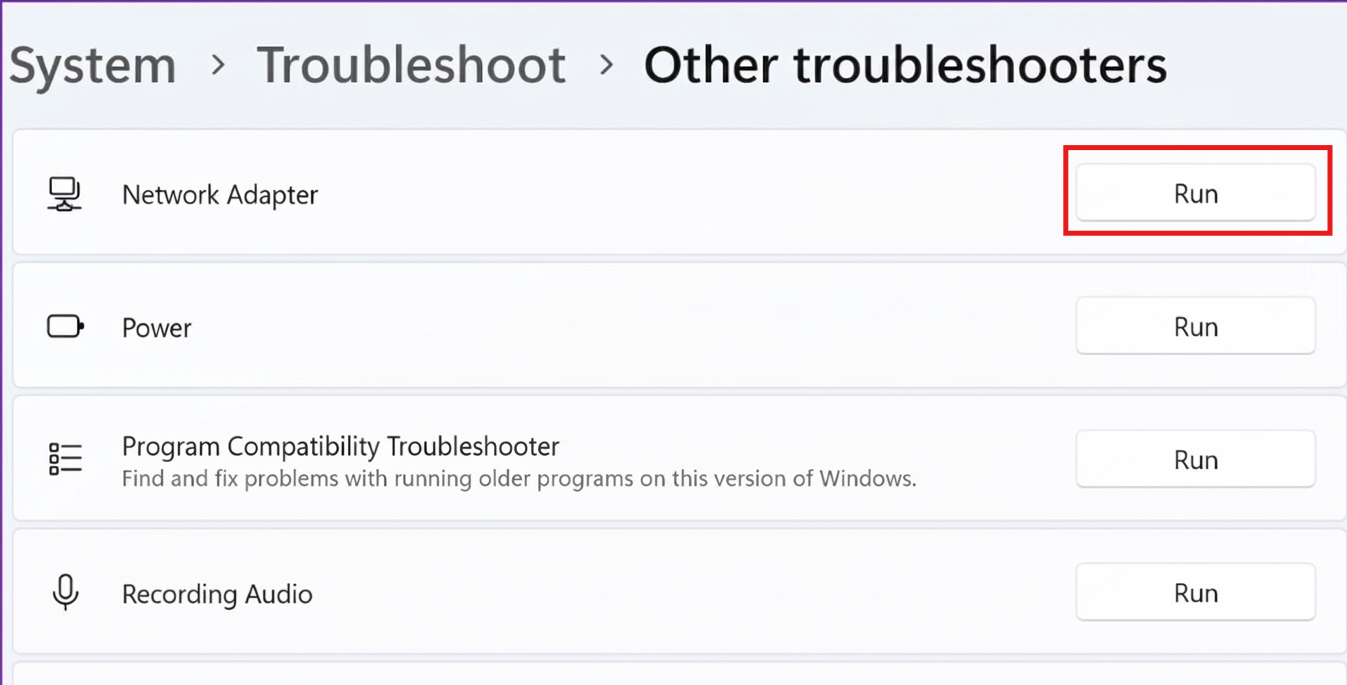 Run network adapter: WLAN Extensibility Module has stopped unexpectedly