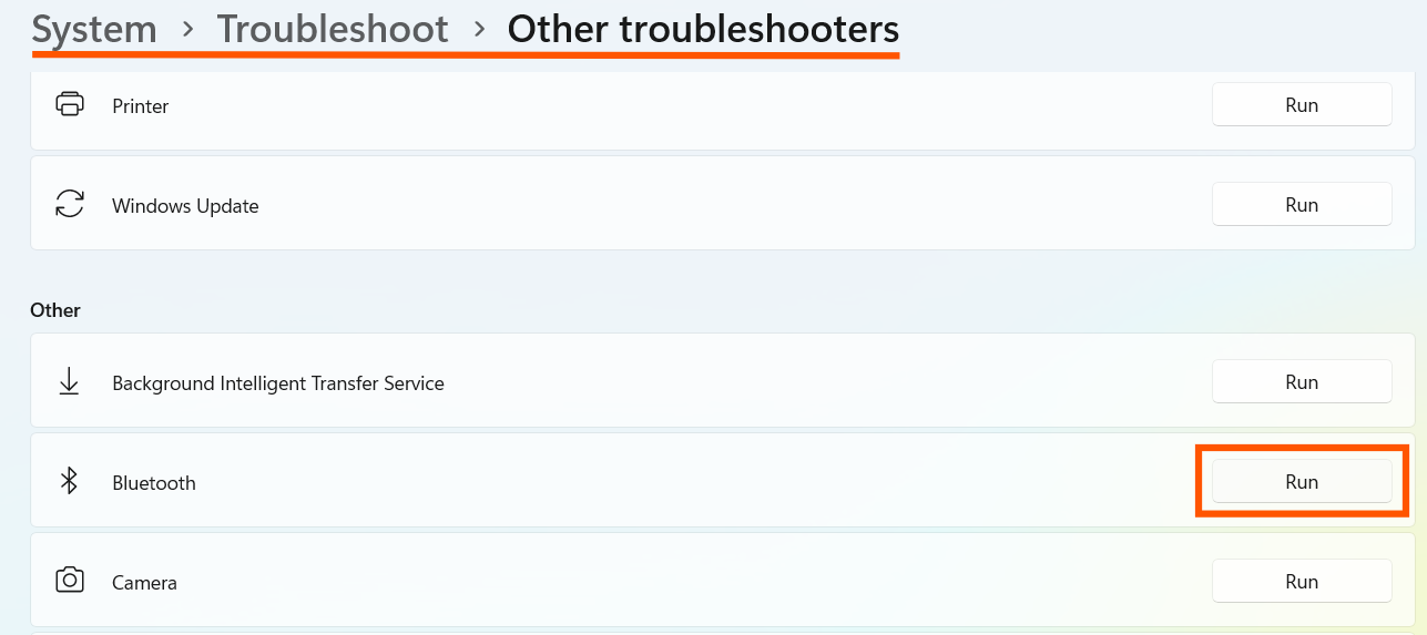 Run the Bluetooth Troubleshooter: Bluetooth problems in Windows 11