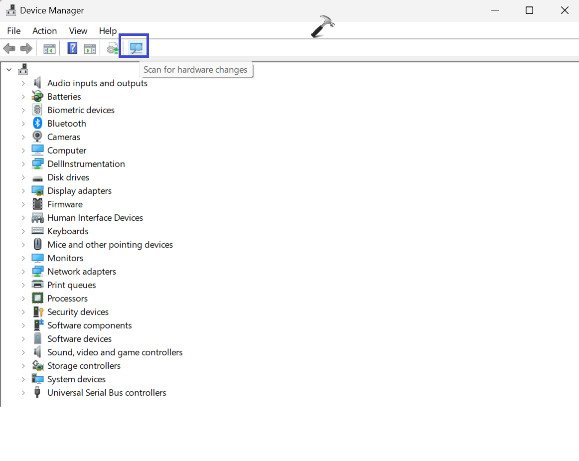 Click on Scan for hardware changes