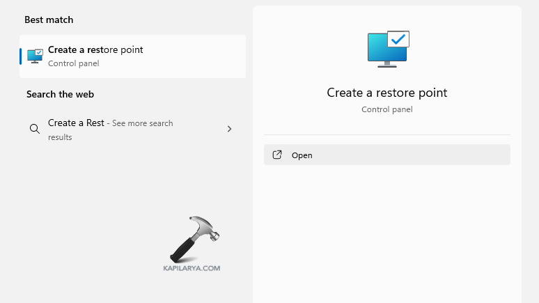Creating a restore point