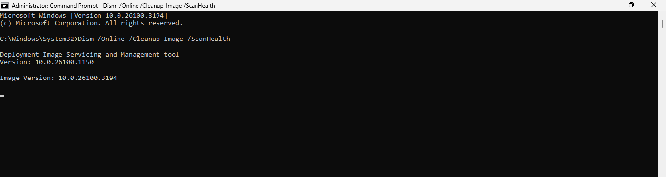 The CMD page showing scan health prompt