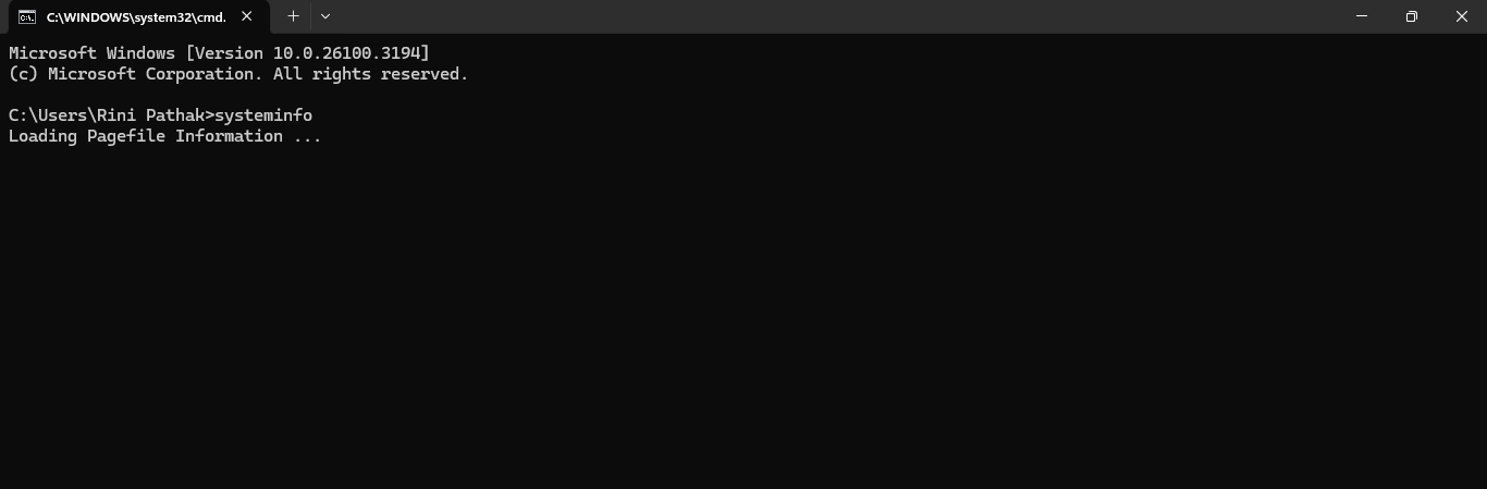 The command prompt page showing the showinginfo command prompt