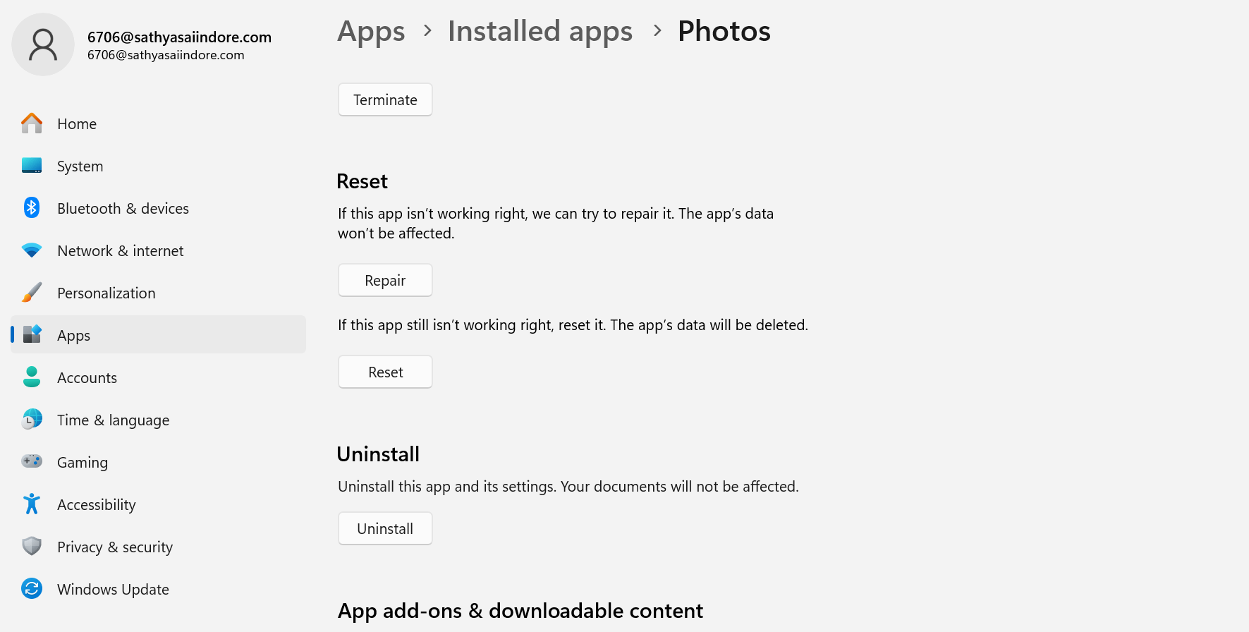 Repair or Reset the App