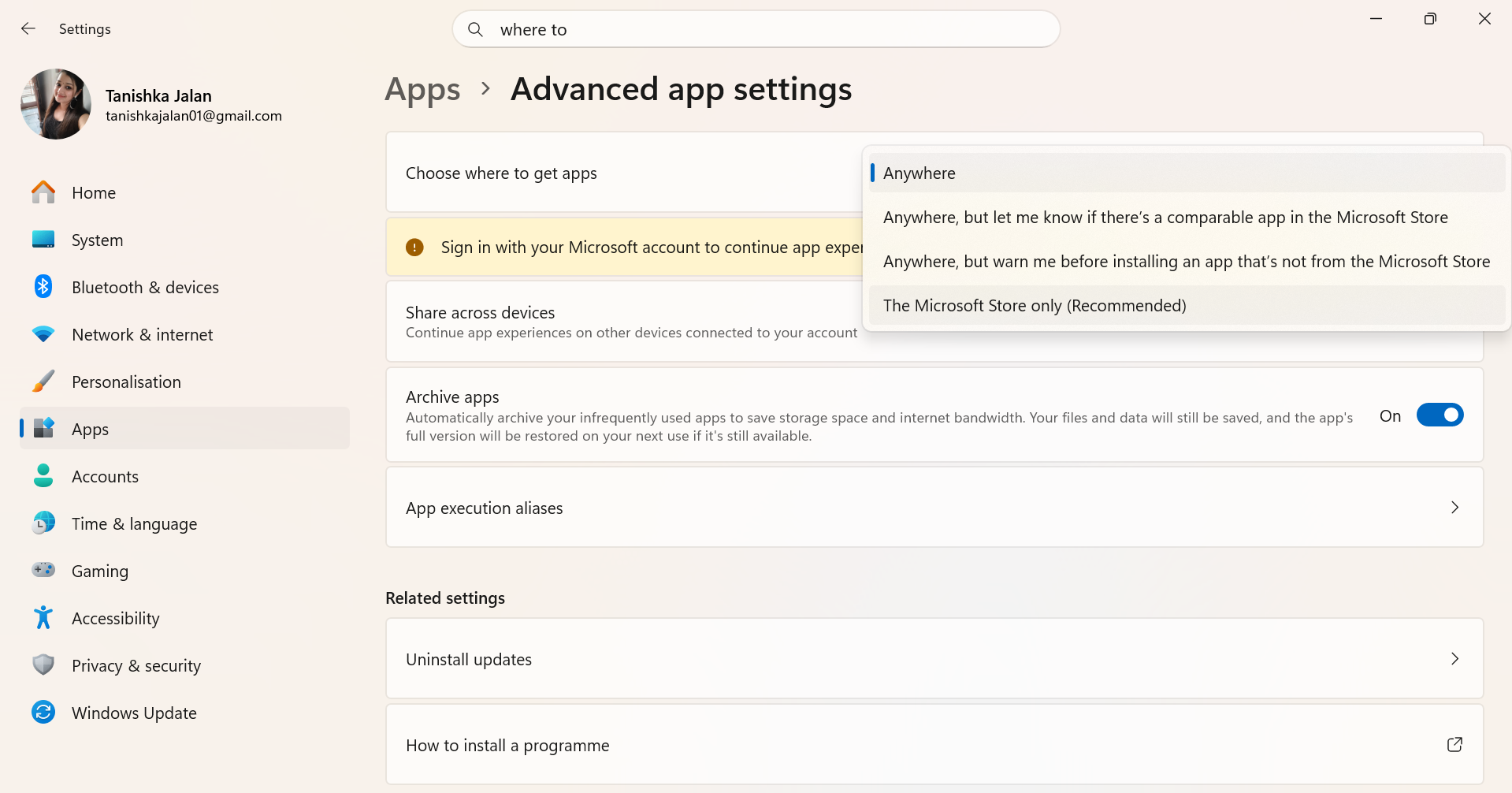 Windows 11's Advanced Apps Settings