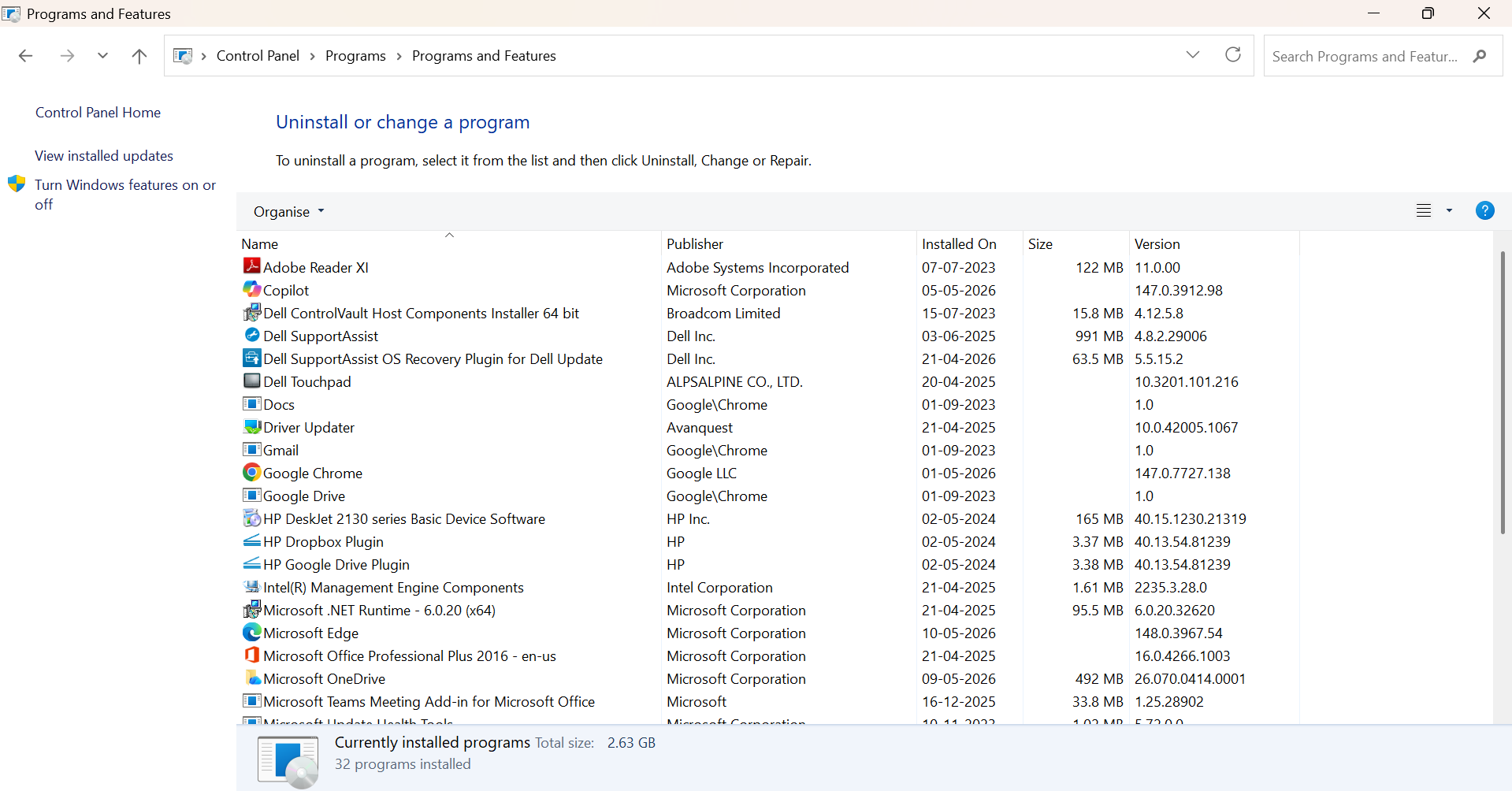 Programs and Features 