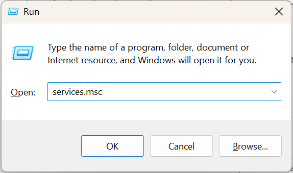 Start Button + R and typing services.msc