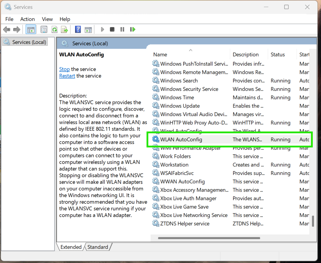 Restart WLAN AutoConfig Service