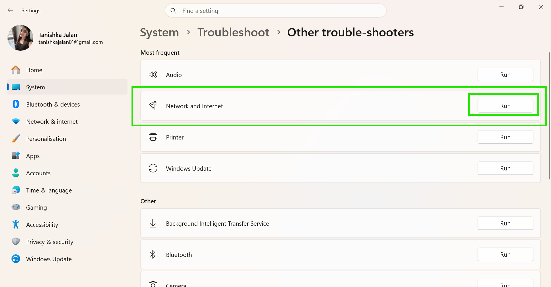 Run Windows Network Troubleshooter