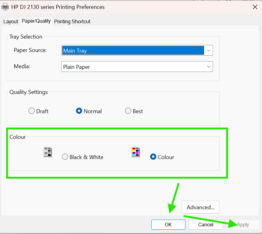 Disable Grayscale Printing In Windows Settings