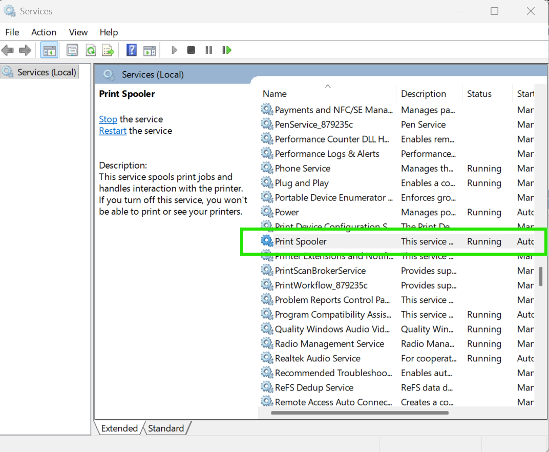 Restart The Print Spooler Service