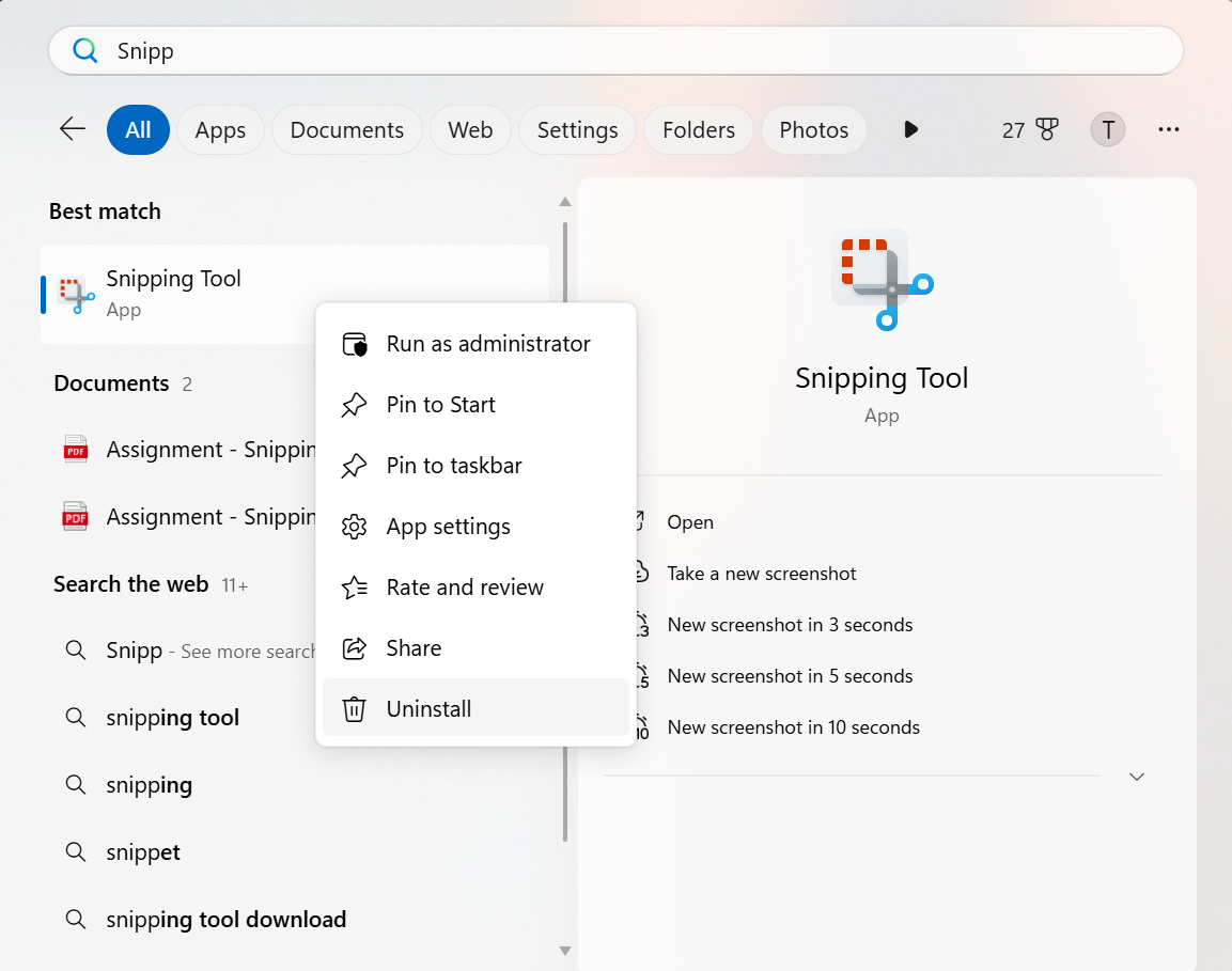Reinstall Snipping Tool If It Is Not Closing On Windows 11